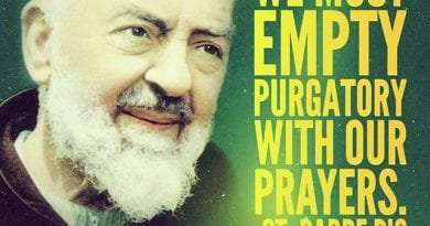 St Padre Pio’s visions of the souls in Purgatory:  “I died, suffocated and burned. I am still in Purgatory. I need a holy Mass in order to be freed. God permitted that I come and ask you for help.” 