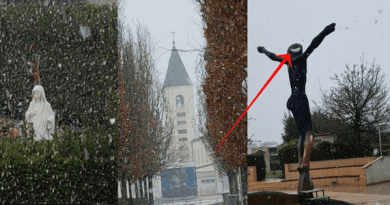 A “Snow Dove” Lands on the risen Christ today in Medjugorje…’A land of miracles and surprises”